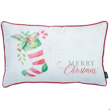 Homeroots Multi Color Christmas Socks Printed Decorative Throw Pillow Cover 20 x 12 in. 355278